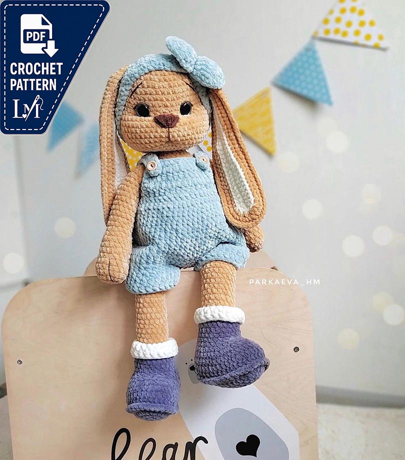 Crochet Bunny Pattern: Amigurumi Rabbit with Overalls (PDF Pattern)